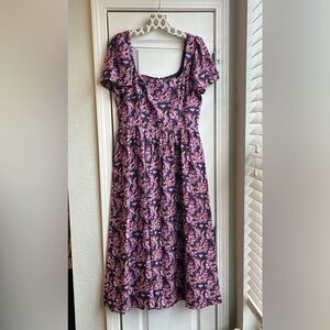 ModCloth - NWT - Cottagecore Square Neck Dress - Size Med - Purple Pink Floral